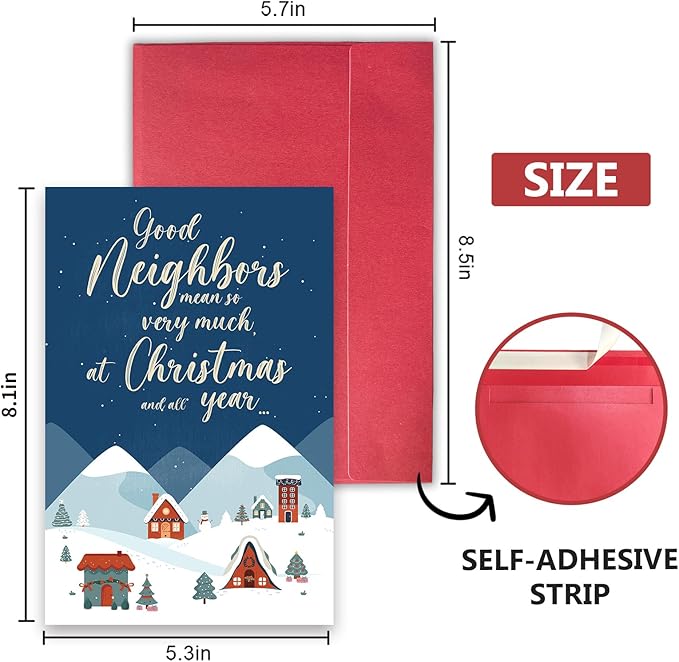 Neighbors Christmas Card, Heartfelt Holiday Greeting to Show Appreciation, Xmas Card Gift Ideal for Next-Door Friends