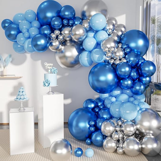 Silver Blue Balloon Garland 127 Pcs 18In 12In 10In 5In Confetti Latex Balloons Arch Kit for Baby Shower Bridal Shower Birthday Party Decors (Silver Blue)