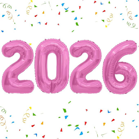 2026 Balloons, Number Balloons 2026 Balloon Numbers, 40 Inch Foil Number Balloon for New Year Eve Festival Christmas Birthday Wedding Anniversary New Years Decorations Party Supplies Pink