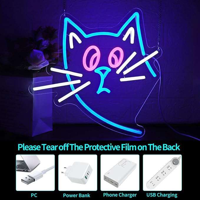 Cat Neon Sign - HSJNJKFU Cat Neon Signs for Wall Decor LED Light Signs for Man Cave Room Home Party Birthday Beer Signs - LED Neon USB Powered
