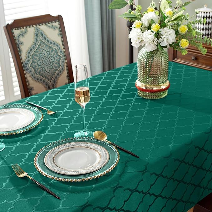 Jacquard Christmas Tablecloth Flower Pattern Polyester Christmas Table Cloth Spill Proof Wrinkle Resistant Table Cover for Xmas Holiday Party Decor (Rectangle, 60" x 120" (10-12 Seats),Green)