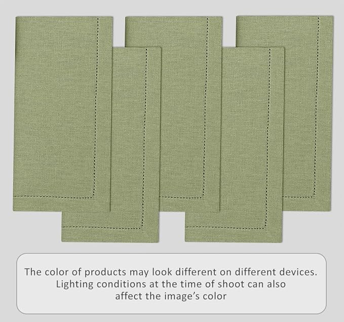 Ruvanti Premium Linen Napkins Set of 4-20x20 Inch, Classic Hemstitch, Mitered Corner Cloth Napkins ‎‎- Soft, Elegant Dinner Napkins Cloth Washable for Weddings, Parties, Everyday Use - Olive