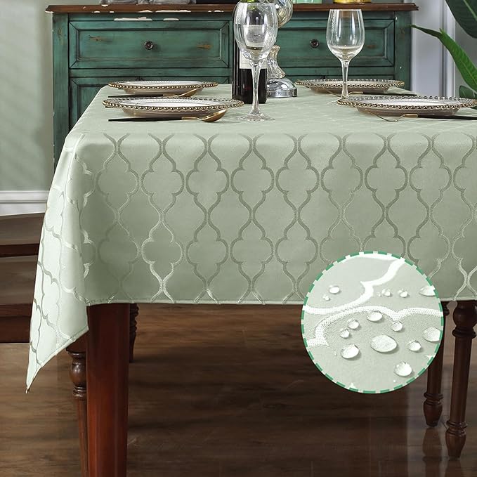 SASTYBALE Jacquard Tablecloth Damask Pattern Table Cloth Spill-Proof Wrinkle Resistant Polyester Table Cover for Kitchen Dining Tabletop (Rectangle/Oblong, 60" x 102" (8-10 Seats), Sage Green)