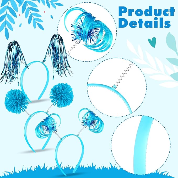 Censen 12 Pcs Christmas Pom Pom Headbands Spirit Party Headwear Tinsel Ponytails Head Bopper for Birthday Holiday