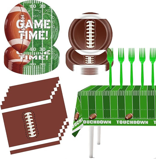101Pcs Football Birthday Party Decorations Football Party Supplies Tableware Set-Football Plates and Napkins,Tablecloth,Forks for Boys Football Game Day,Tailgate Party Decorations,Serve 25 Guests