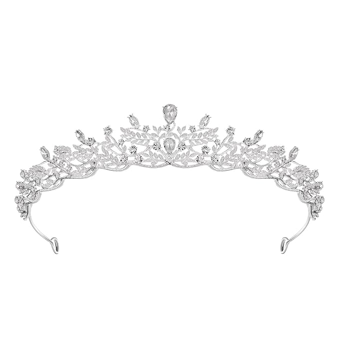 SWEETV Silver Tiara Crown for Women,Princess Tiaras for Girls,Crystal Retro Hair Accessories for Wedding Birthday Prom Pageant Quinceanera