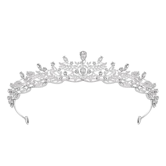 SWEETV Silver Tiara Crown for Women,Princess Tiaras for Girls,Crystal Retro Hair Accessories for Wedding Birthday Prom Pageant Quinceanera