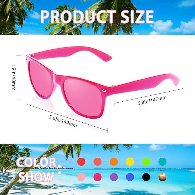 SUNOVELTIES 12/24 Pack Neon Party Sunglasses Mirrored/Jelly Lens Bulk Glasses Horn Rimmed Eyewear for Men Women
