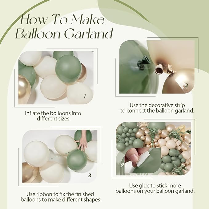 130Pcs Sage Green Balloon Garland Arch Kit with Sage Green Sand White Gold Balloons for Baby Shower Bridal Shower Birthday Engagement Birthday Party Decorations
