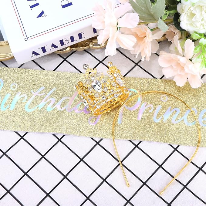Birthday Princess Sash for Women Tiara & Crowns Headbands for Girls Happy Birthday Party Accessories Favor Supllies Leona Pink Gold, 2 Pack