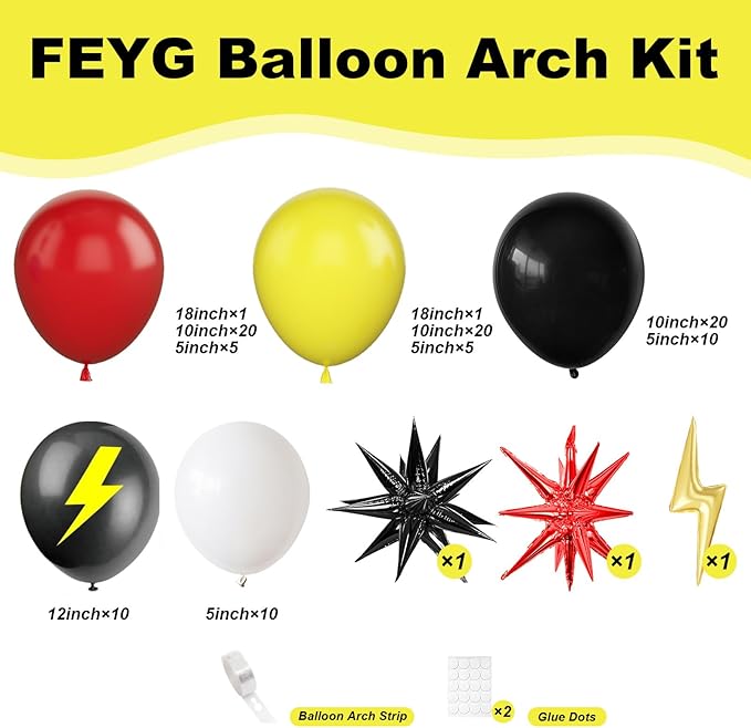 Red Black Yellow Balloon Arch Kit, Cartoon Game Birthday Party Decorations,Cartoon Theme Latex Balloon Flashballoons Arch for Boys Cartoon Ball Baby Shower Birthday Party Supplies
