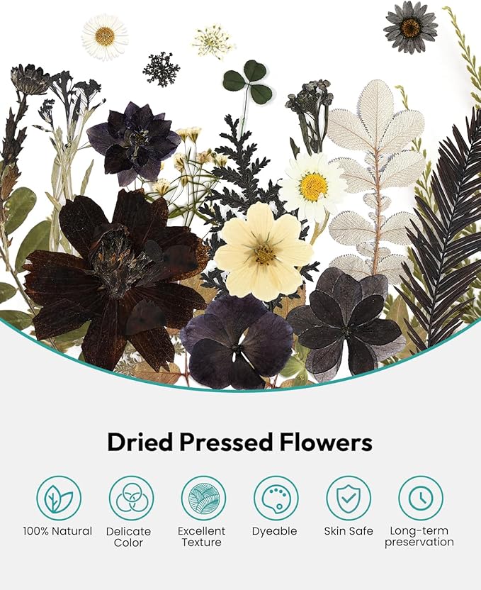 Dried Flowers, Resiners Pressed Flowers for Craft Real Natural Dried Flowers Kit for Scrapbook Supplies DIY Making Crafts Jewelry Resin Soap Candle Card Making (Nightfall 100pcs)