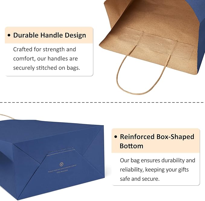 BagDream Kraft Paper Bags 100Pcs 5.25x3x8 Inches Small Paper Gift Bags with Handles Wedding Party Favor Bags Shopping Retail Merchandise Bags Navy Blue Gift Bags Paper Sacks Bulk