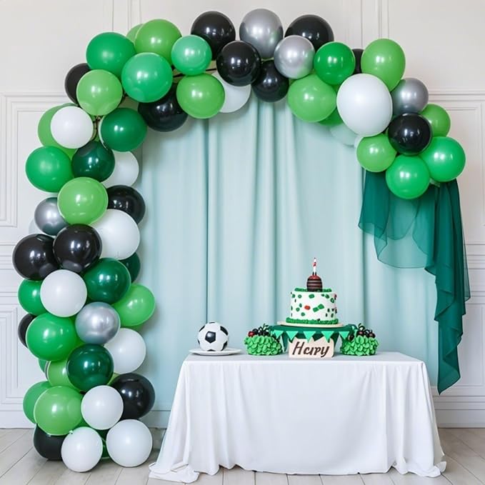 Green Black White Balloons, 50pc Soccer Birthday Balloons, Dark Green Light Green Balloon, Soccer Printed Balloon for Boy Man Sports Game Football Theme Birthday Party Baby Shower Bachelorette Decor