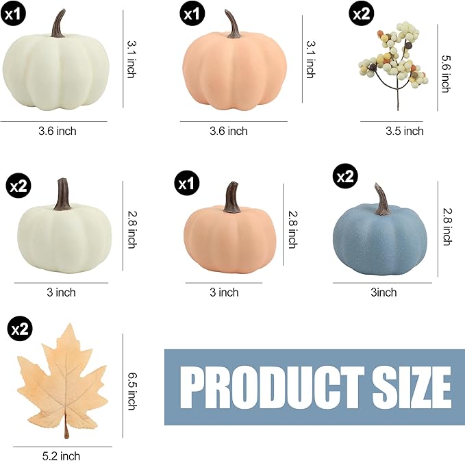 Artgar Fall Pumpkin Decor - Fake Foam Pumpkins - 11 PCS Mini Pumpkins with Maple Leaves Berries for Fall Halloween Thanksgiving Home Mantelpiece Table Tray Decoration