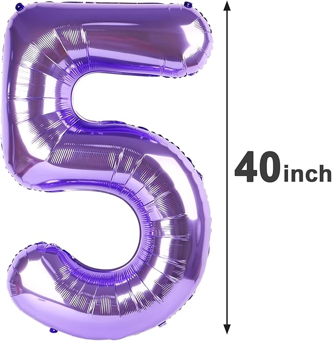 Big Mylar Purple Number 5 Balloon 40 Inch, 5th Birthday Number Balloon 2025 Decorations, Men Boy 15 25 35 50 55 65 Birthday Numbers, Anniversary Party Supplies Foil Number Balloons