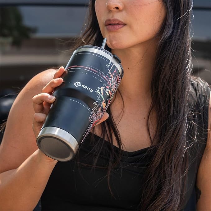 GRITR Stainless Steel Tumbler – 20oz/30oz, Insulated & Leakproof, Hot or Cold Drinks Anywhere, Travel Tumbler with Straw and Lids for Coffee, Water & Smoothies