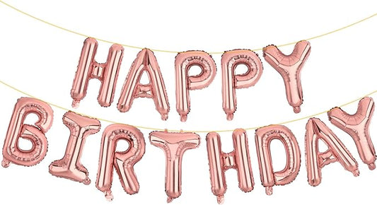LIOZEOKUN Happy Birthday Balloon Letters 16 inch Mylar Foil Birthday Balloons Banner Sign for Birthday Party Decorations Supplies (Rose gold)