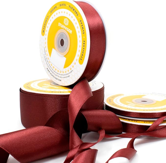 Burgundy Satin Ribbon - 1/4 inch x 50 Yards, Double Face Solid Color, Thick and Durable for Gift Wrapping, Crafts, Hair and Decorations