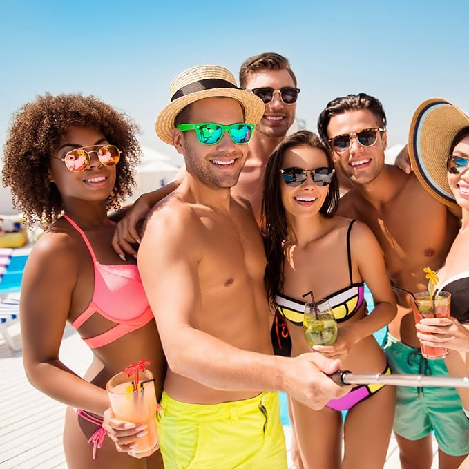 12/24 Pack Wholesale Retro Neon Colors Party Favor Supplies Unisex Sunglasses Bulk for Adults Teens, UV400 Protection