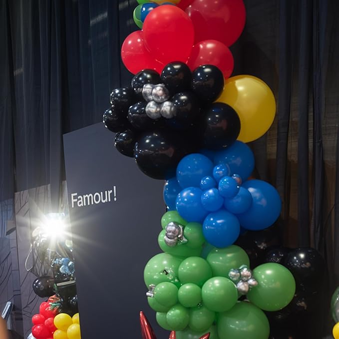 Red Blue Green Black Balloons, 50pcs Retro Blue Red Yellow Black Balloons, Party Balloon for Boy Man Theme Carnival Theme Birthday Party Baby Shower Bachelorette Graduation Decorations