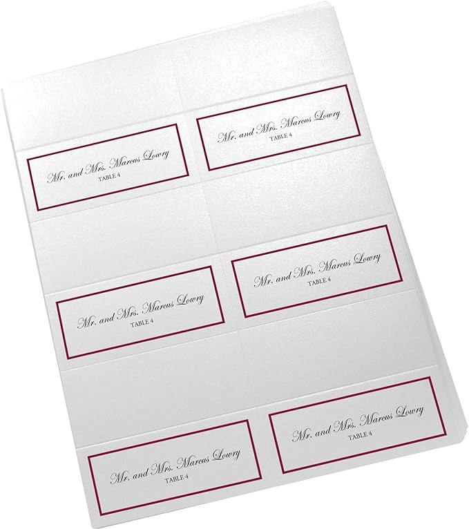 Single Line Border Printable Place Cards, Burgundy (Choose Color), Set of 150 (25 Sheets), Laser & Inkjet Printers - Wedding, Party, Dinner, and Special Events - Made in the USA