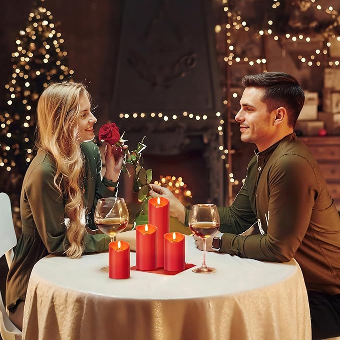 NURADA Outdoor Flameless Candles with Remote Timer - Waterproof Realistic Flickering LED Pillar Electric Battery Operated Fake Candle for Home Wedding Christmas Decor - 2 Pack Red(D3”H6”6”)