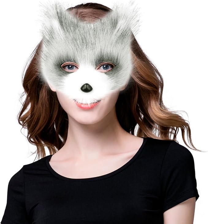 Animal Fox Wolf Mask Halloween Party Cosplay Costumes Props Plush Cat Half Face Masks Carnival Christmas Masquerade