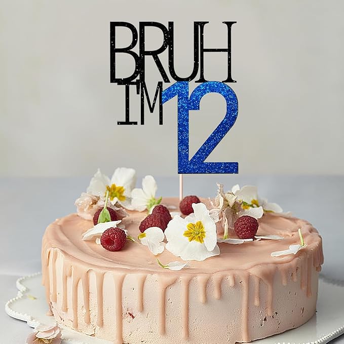 Bruh I'm 12 Cake Topper - Bro I'm 12, Happy Sweet 12 Ornament for Boys' 12th Birthday Party Supplies (blue 12)