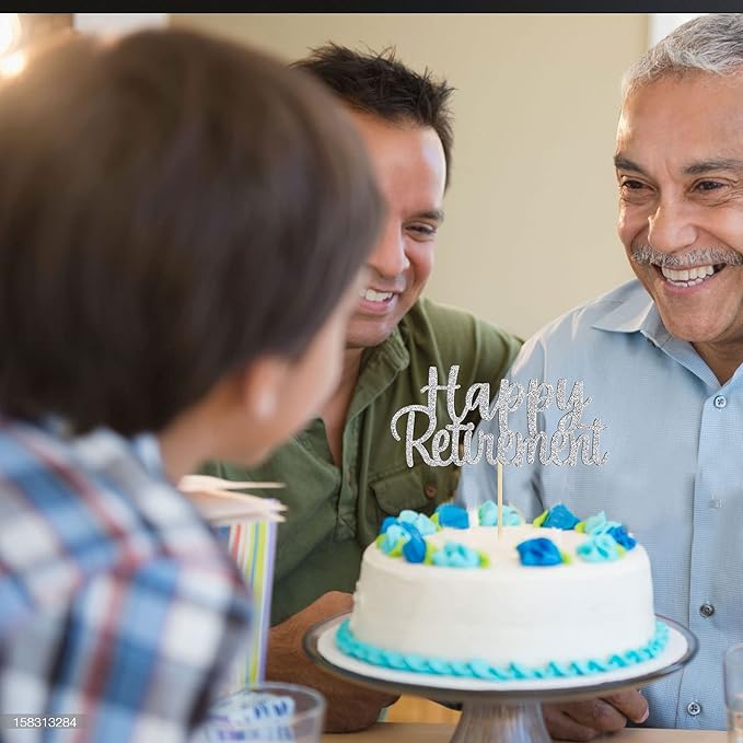 Gyufise Silver Happy Retirement Cake Topper Retirement Cake Decoration Picks for Retired Party Cake Decoration Party Supplies 1 Pack