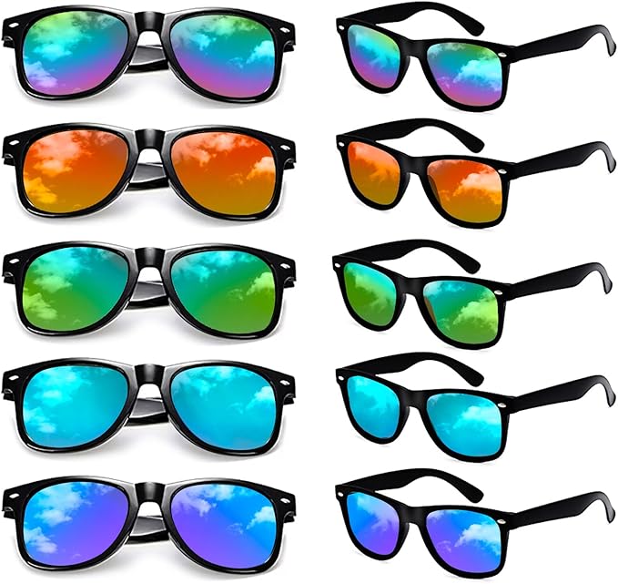 Matcheck 10/18 Pack Neon Colors Party Sunglasses Mirrored lens Colored Glasses Bulk Retro Shades for Unisex Adults Teens