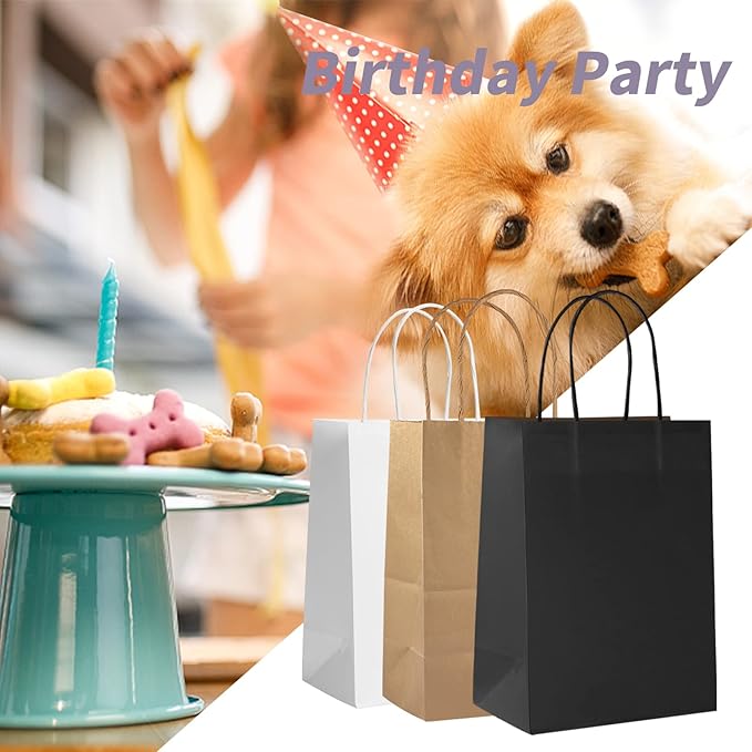 COGLARING 100Pcs Black Gift Bags with Handles - 11x5.9x11 Inch Kraft Paper Bags for Parties, Shopping, Grocery & Takeout - Bulk Black Paper Gift Bags