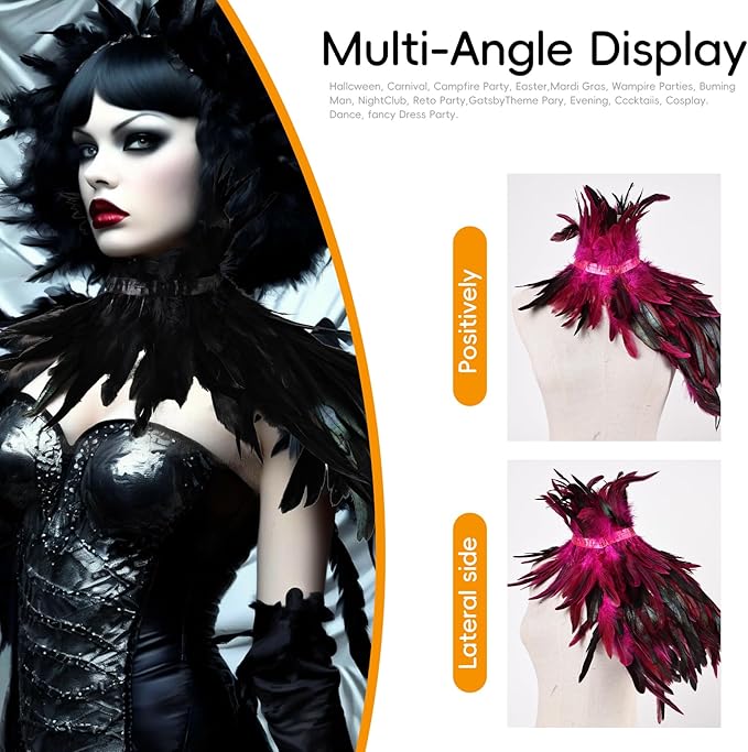 Gothic Natural Feather Shrug Feather Shawl Wrap Cape Victorian Collar for Halloween Cosplay Party Costume Accessories