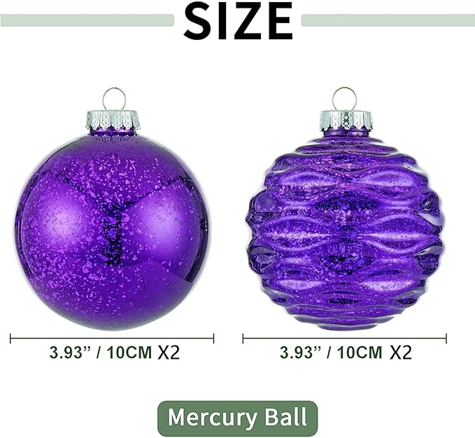 Large Christmas Ball Ornaments, Oversized Shatterproof Plastic Decorative Hanging Mercury Ornaments Ball for Xmas Holiday Party Decorations (Purple, 4.0")