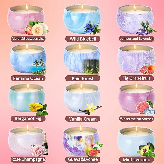 Scented Candles Gift Set,12 Pack Candles for Home Scented, 300 Hour Long Lasting Soy Wax Aromatherapy Candle Set for Women Christmas Gifts Candle Birthday Gifts for Women with Gift Box