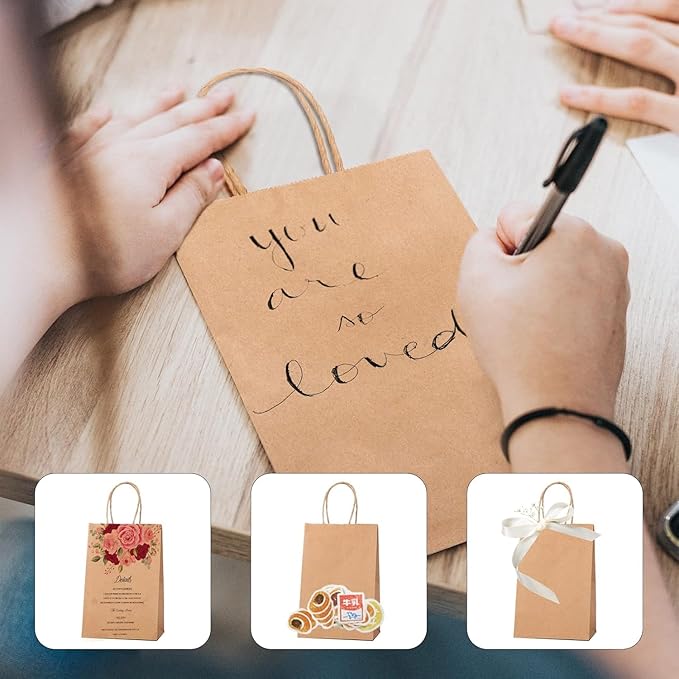 METRONIC Paper Gift Bags 5.25x3.75x8 Inch 20Pcs, Gift Wrap Bags with Handles, Brown Kraft Paper Bag for Small Business, Heavy Duty Bulk Bag for Birthday Party Favors, Shopping, Retail