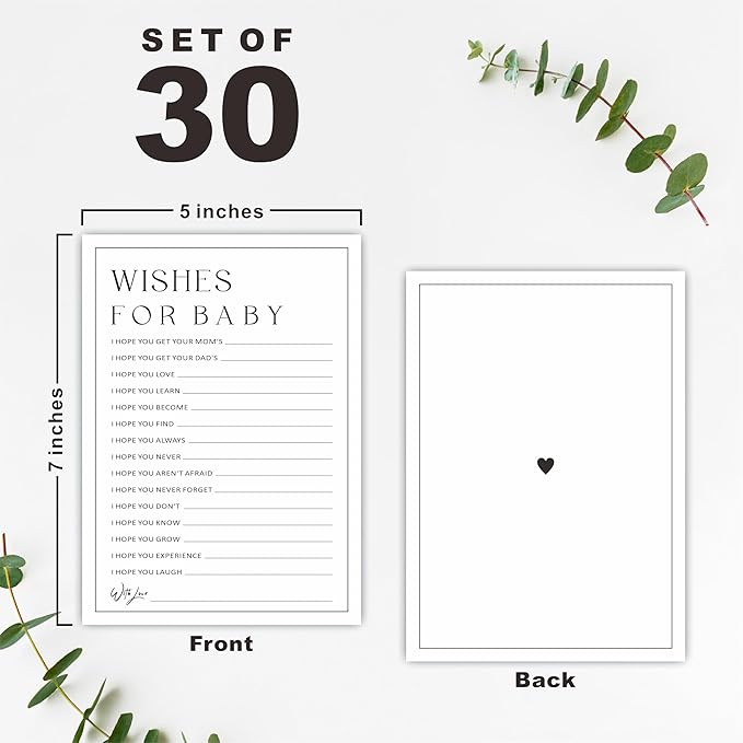 5" X 7" Baby Shower Party Games-Set Of 30 Minimalism Black & White-Wishes For Baby-Baby Announcement Gender Reveal Game Card 06