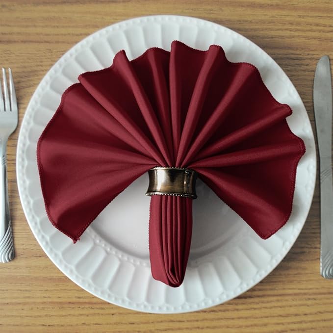 TableLinensforLess 17"x17" Polyester Cloth Napkins, Set of 6 (Wine Red) | Easy-Care, No-Iron Finish, Superior Color Retention, Machine Washable