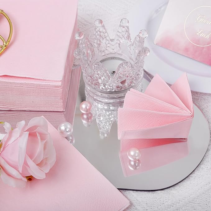 FLOWERCAT 100-Count 2-Ply Pink Cocktail Napkins - Beverage Napkins Disposable Premium Quality - 5" x 5" Pink Paper Napkins for Party & Mother's Day,Bar,Weddings,Birthday