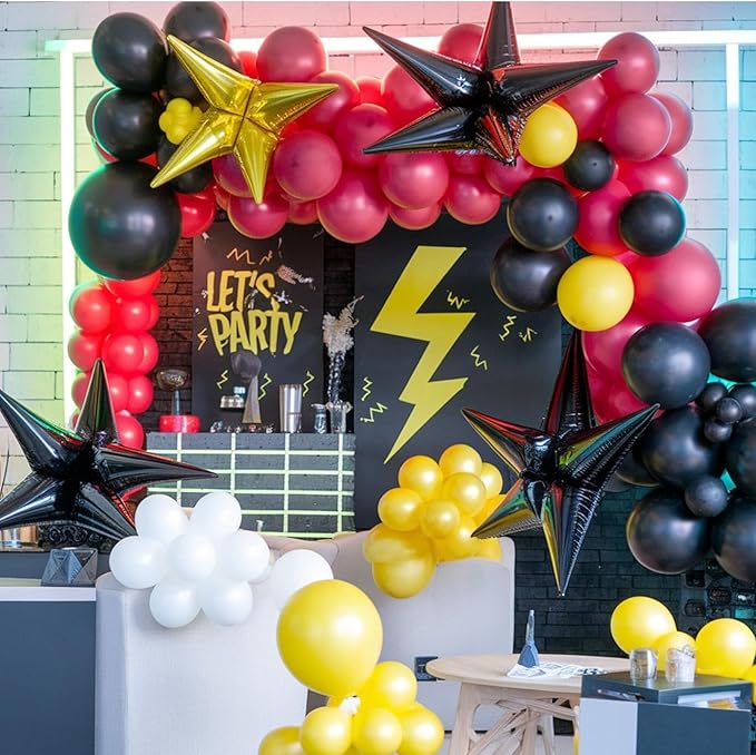 Red Black Yellow Balloon Arch Kit, Cartoon Game Birthday Party Decorations,Cartoon Theme Latex Balloon Flashballoons Arch for Boys Cartoon Ball Baby Shower Birthday Party Supplies