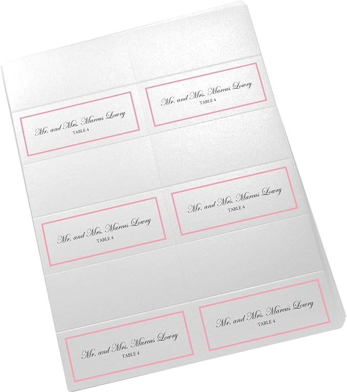 Single Line Border Printable Place Cards, Pink (Choose Color), Set of 60 (10 Sheets), Laser & Inkjet Printers - Wedding, Party, Dinner, and Special Events - Made in the USA