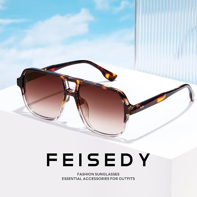 FEISEDY Retro Square Aviator Sunglasses Women Men 70s Vintage Trendy Plastic Frame Sun Glasses B4158