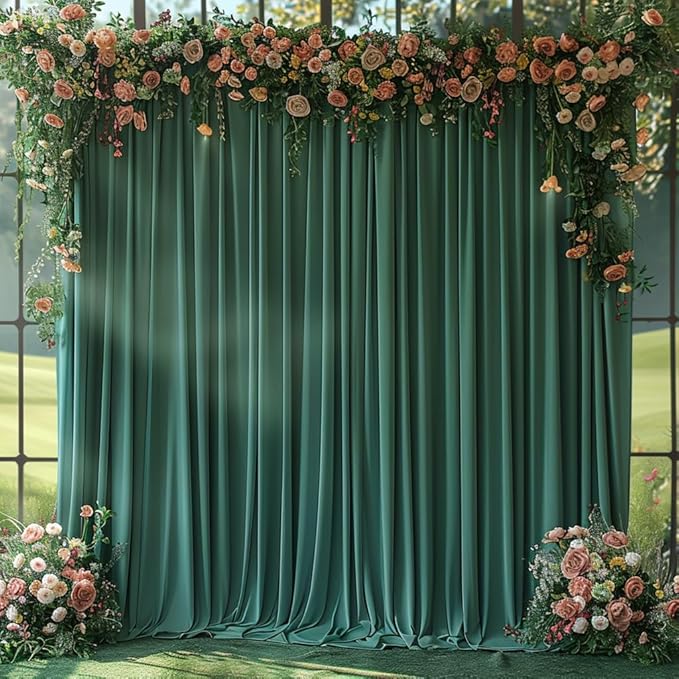 20x10ft Wrinkle Free Hunter Green Backdrop Curtain for Parties Soft Fabric Drapes Wedding Dark Green Curtain Backdrop for Birthday Party Decorations Background for Photography 5x10ft,4 Panels