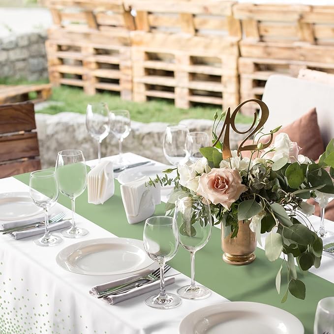 6Pcs White and Sage Green Tablecloth Decorations,Plastic White Table Cloth Printed Green Table Runner Disposable Rectangle Table Cover for Birthday Wedding Anniversary Graduation Party,54 x108 Inch