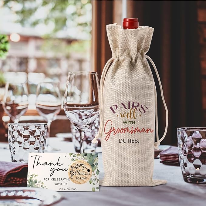 FBCCZEY Groomsmen Proposal Gift Groomsmen Wine Bag Best Man Proposal Wedding Engagement Gifts for Wine Bottle Bag Pairs Well with Groomsman Bottle Bag with Card And Stopper