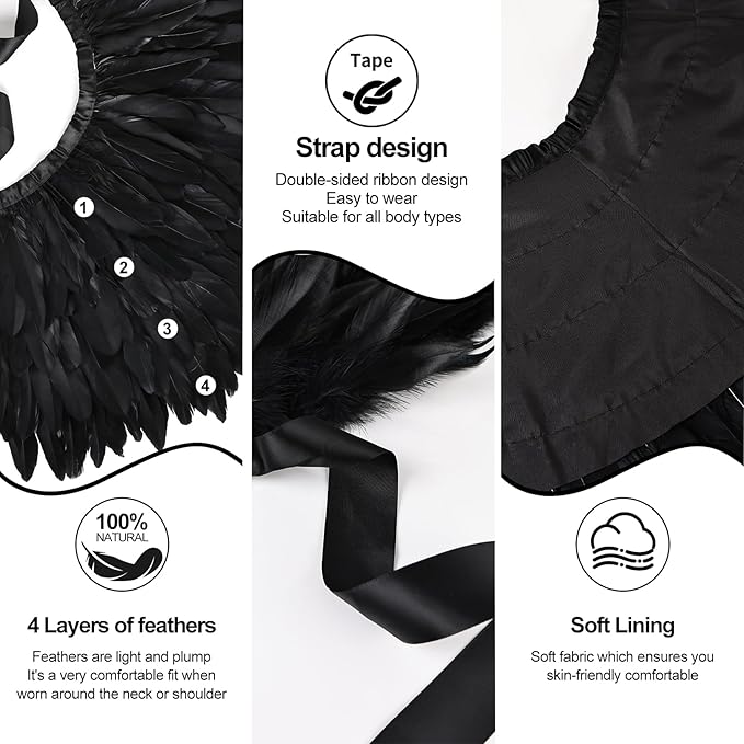 Gothic Natural Feather Shrug Feather Shawl Wrap Cape Victorian Collar for Halloween Cosplay Party Costume Accessories