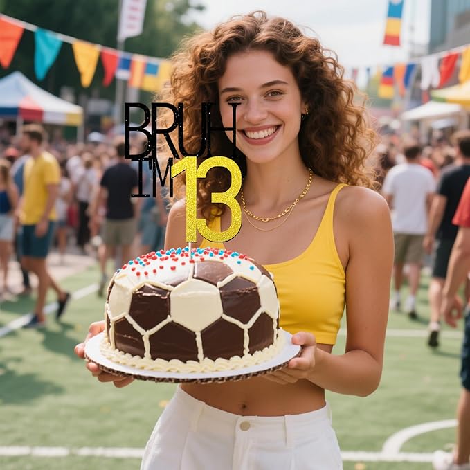Bruh I'm 13 Cake Topper - Bro I'm 13, Happy Sweet 13 Ornament for Boys' 13th Birthday Party Supplies (Bruh I'm 13)