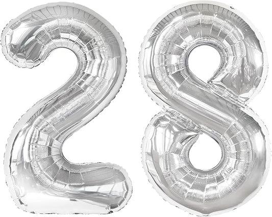 Silver Foil Number 28 Balloon 40 Inch, Helium Mylar Eight Number 28 82 Birthday Balloons, 28th Silver Women Men Wedding Anniversary, Graduations Party Supplies