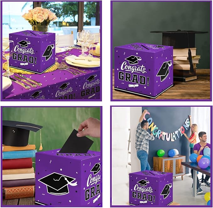 Gatherfun Graduation Party Decorations Graduation Box Graduation Card Box for Graduation Gift Graduation Party Favors Decor Party Supplies Purple