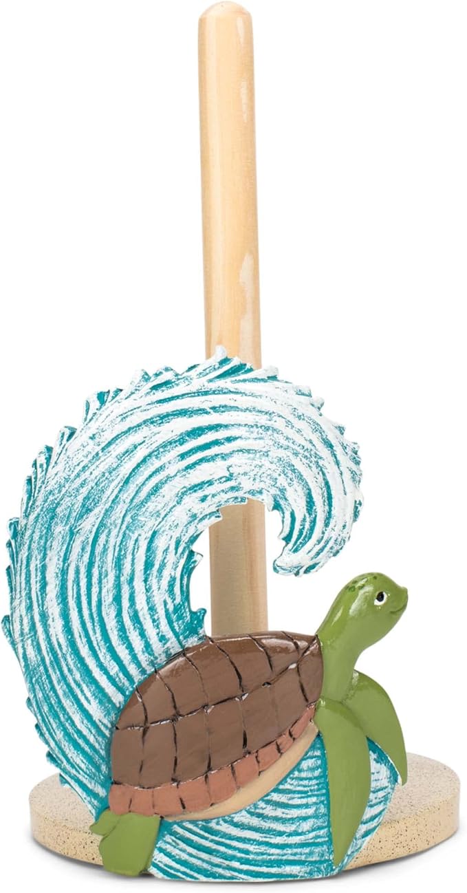 Elanze Designs Turtle Ocean Wave 12 inch Resin and Wood Paper Towel Holder